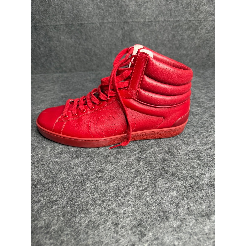 Gucci Ace High Top Red Leather Sneakers Interlocking G Logo 625672 Mens 7 US 8 - Picture 2 of 13